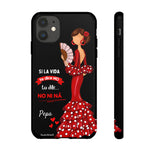 Personalised phone case flamenco dancer Pepa, with quote for iPhone 11, gloss finish – illustrArte