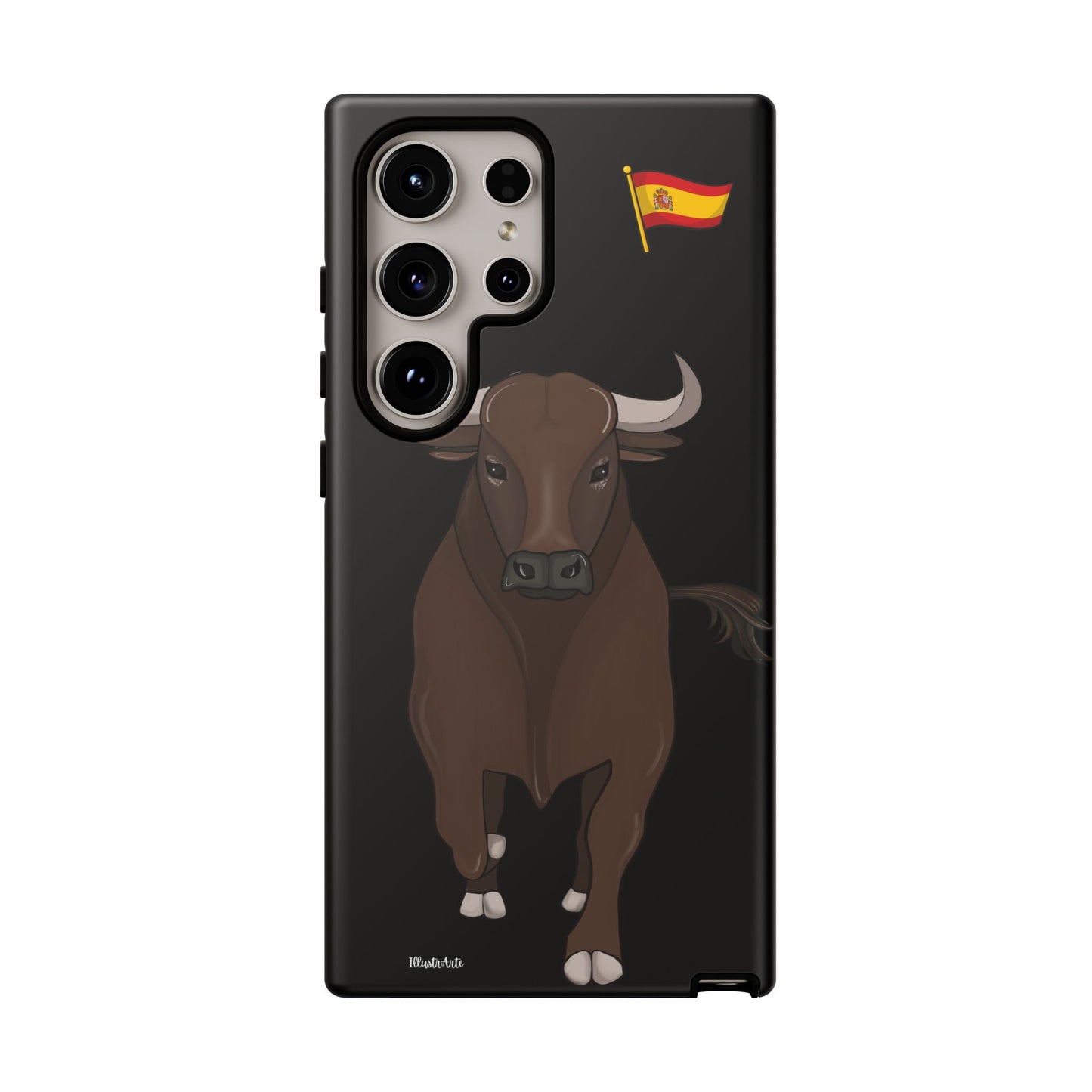 una funda de teléfono con una imagen de un toro