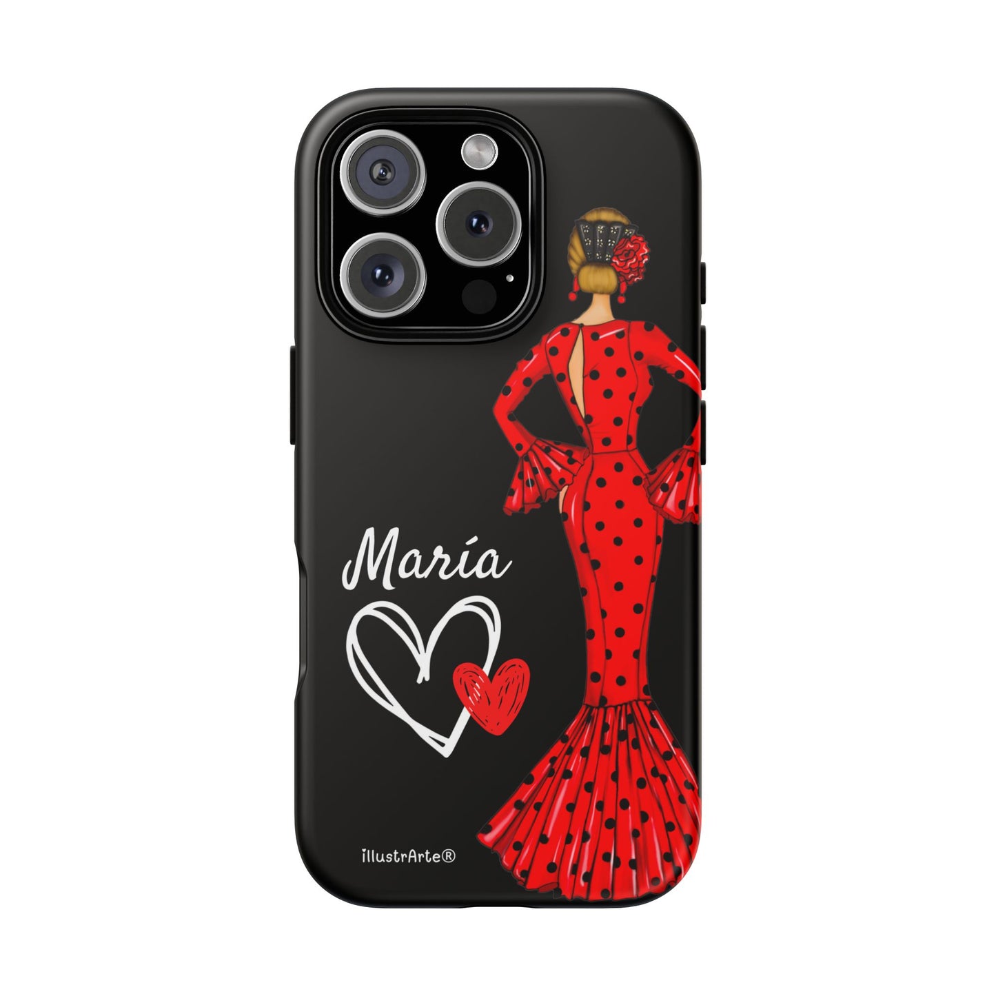 Personalized Maria phone case, red on black background – for iPhone, Samsung, Pixel