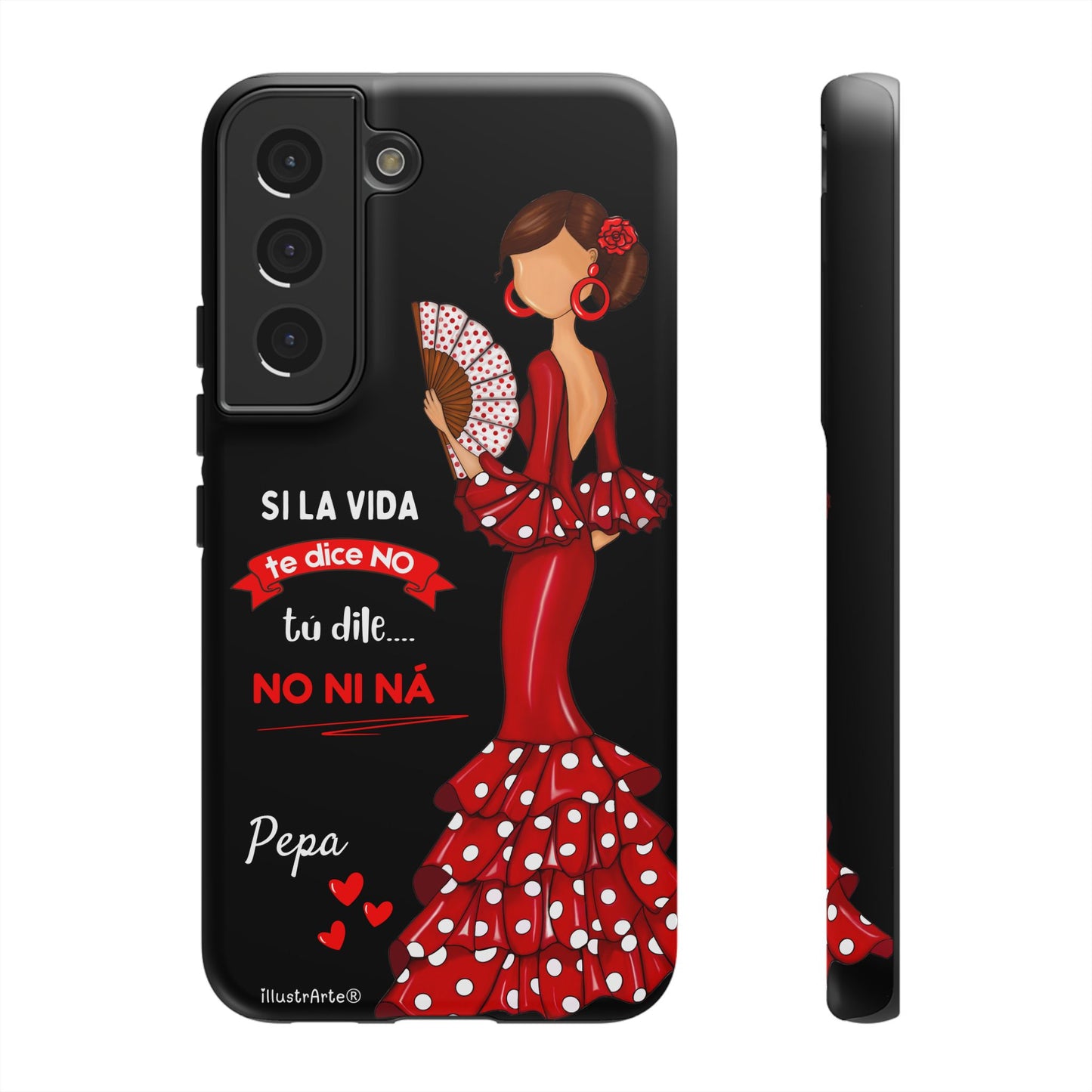 Funda de teléfono personalizable  - Modelo Pepa con frase Para iPhone, Samsung