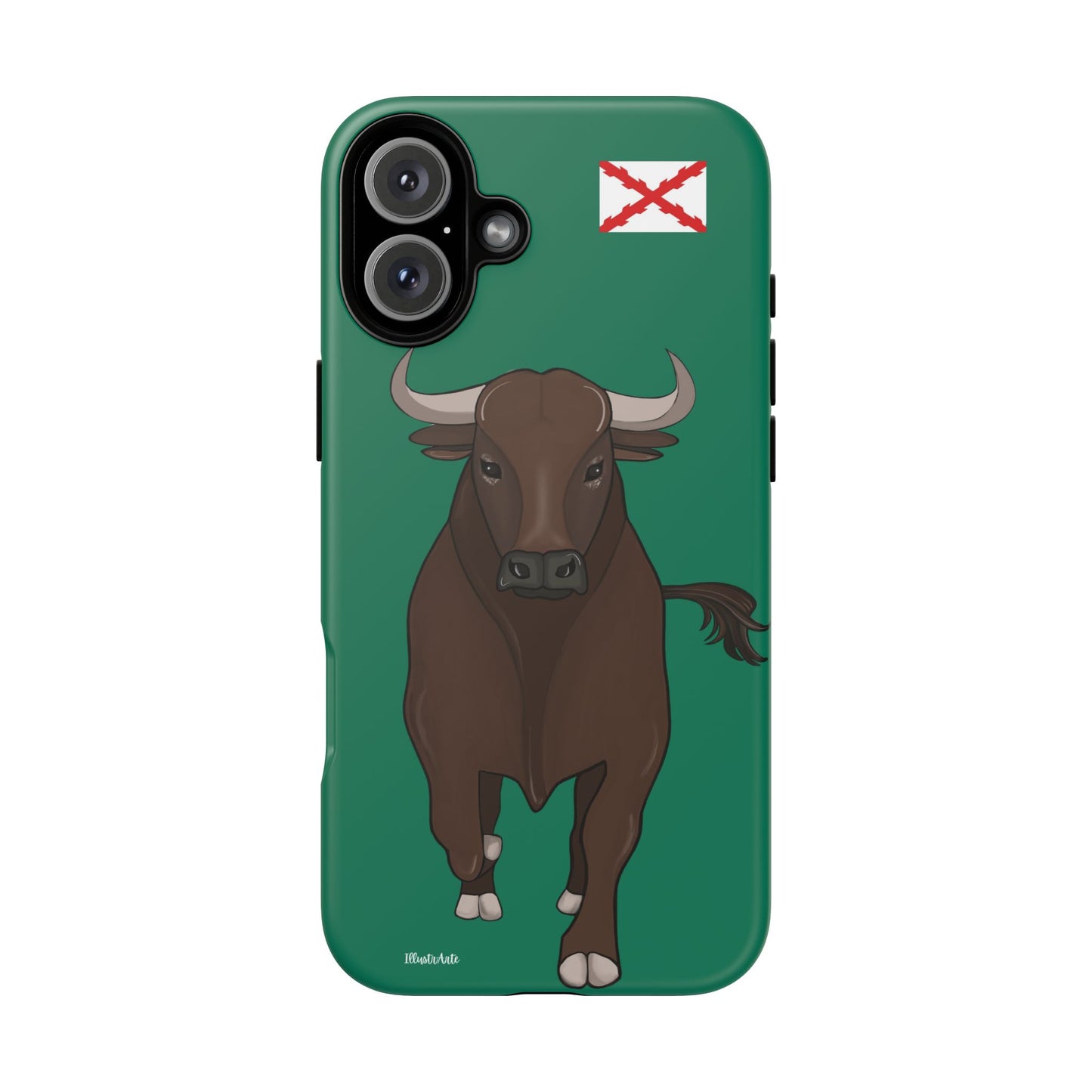 una funda de teléfono con una imagen de un toro en ella