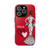Funda de teléfono personalizable María blanco fondo rojo corazones – para iPhone, Samsung, Pixel