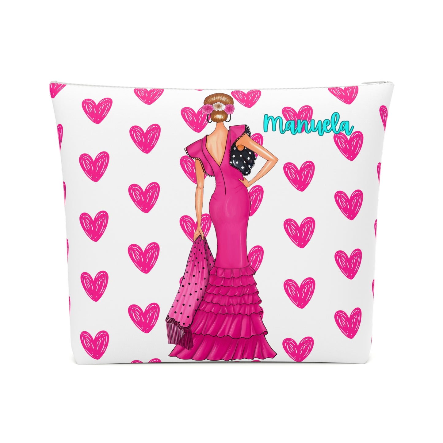 a pillow with a woman in a pink dress on it