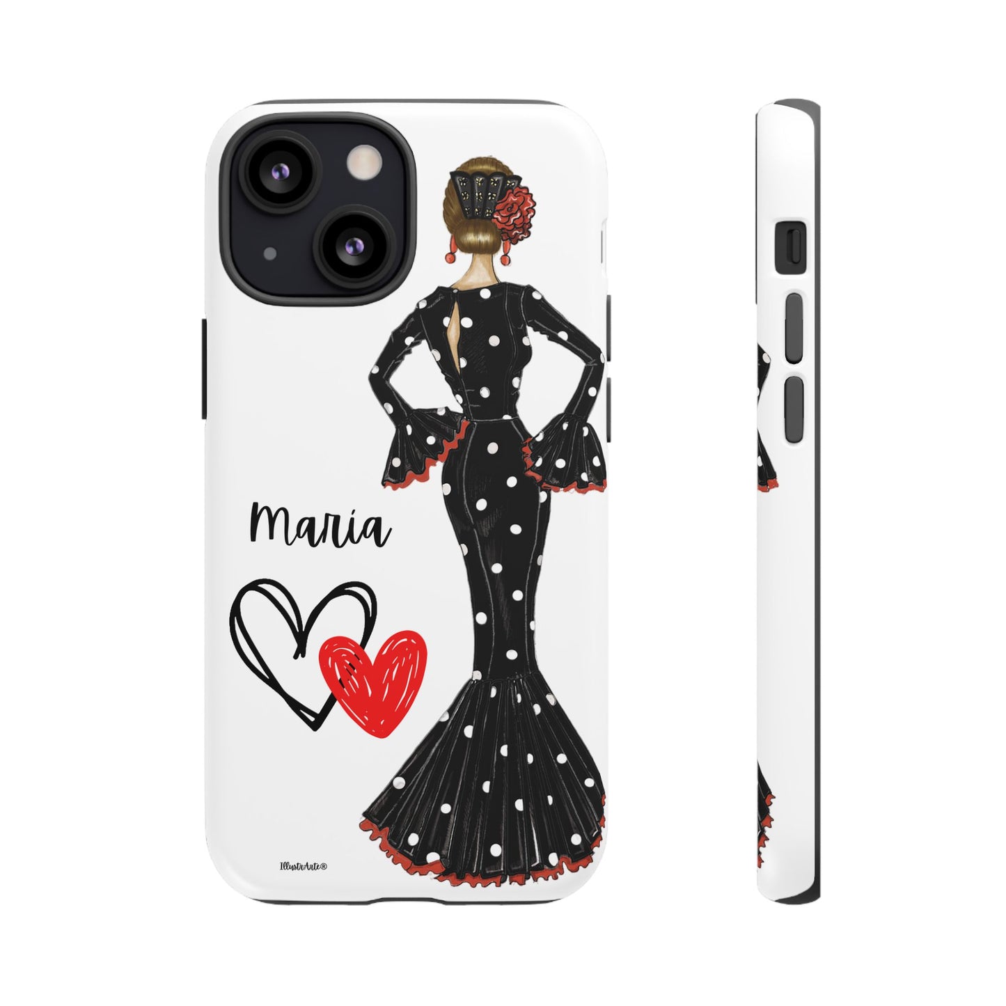 una funda para teléfono con una mujer en un vestido