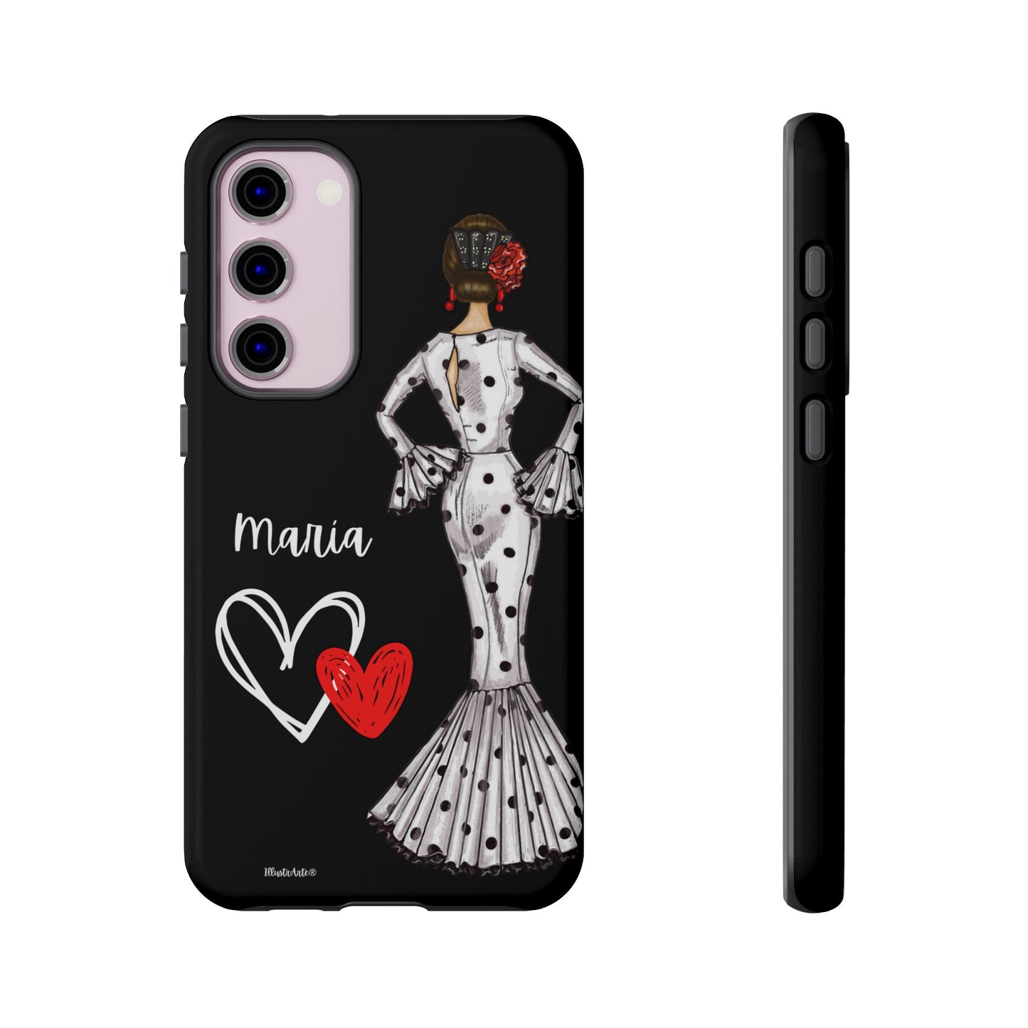 una funda de teléfono con una imagen de una mujer en un vestido