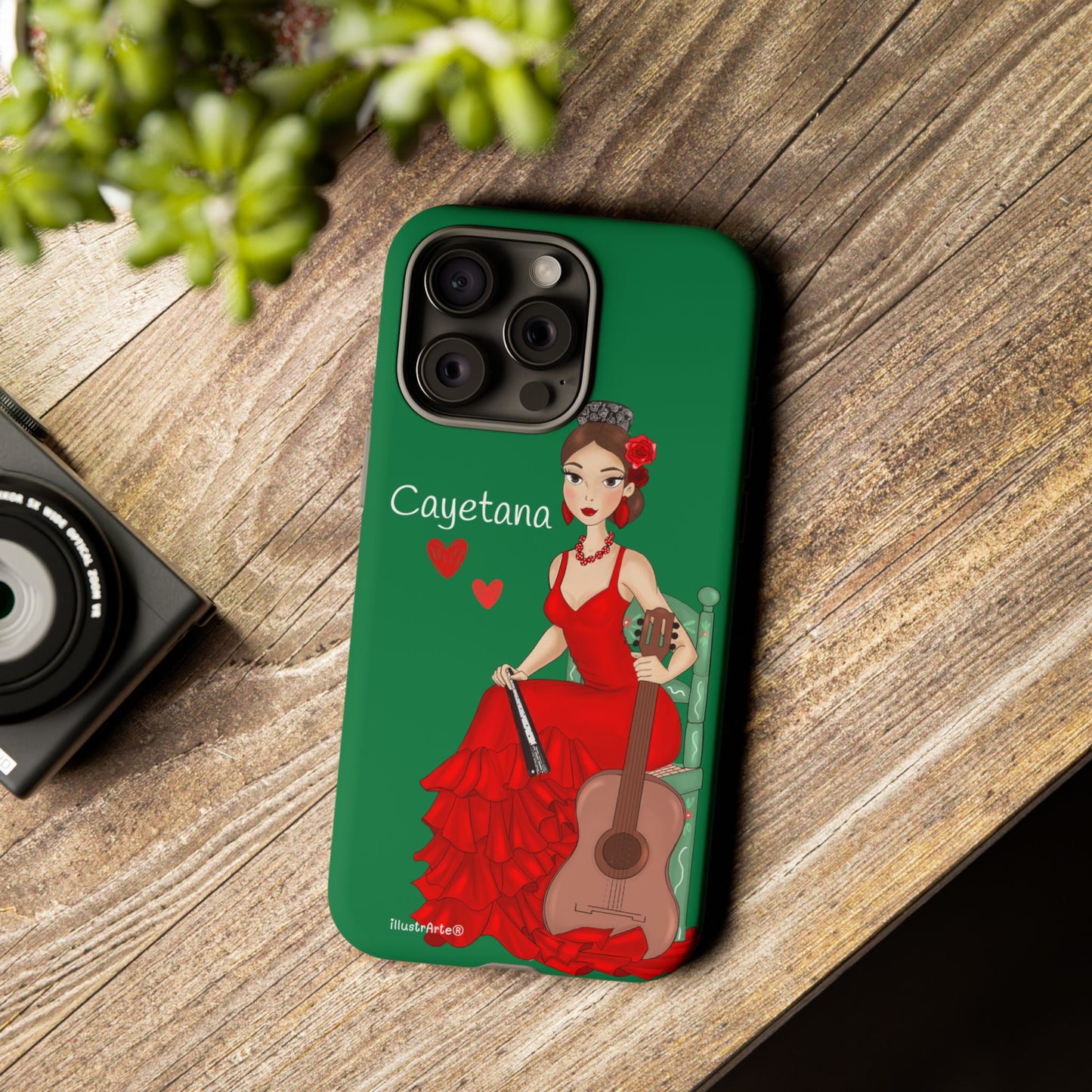 Cayetana personalized phone case with green background – for iPhone, Samsung, Pixel
