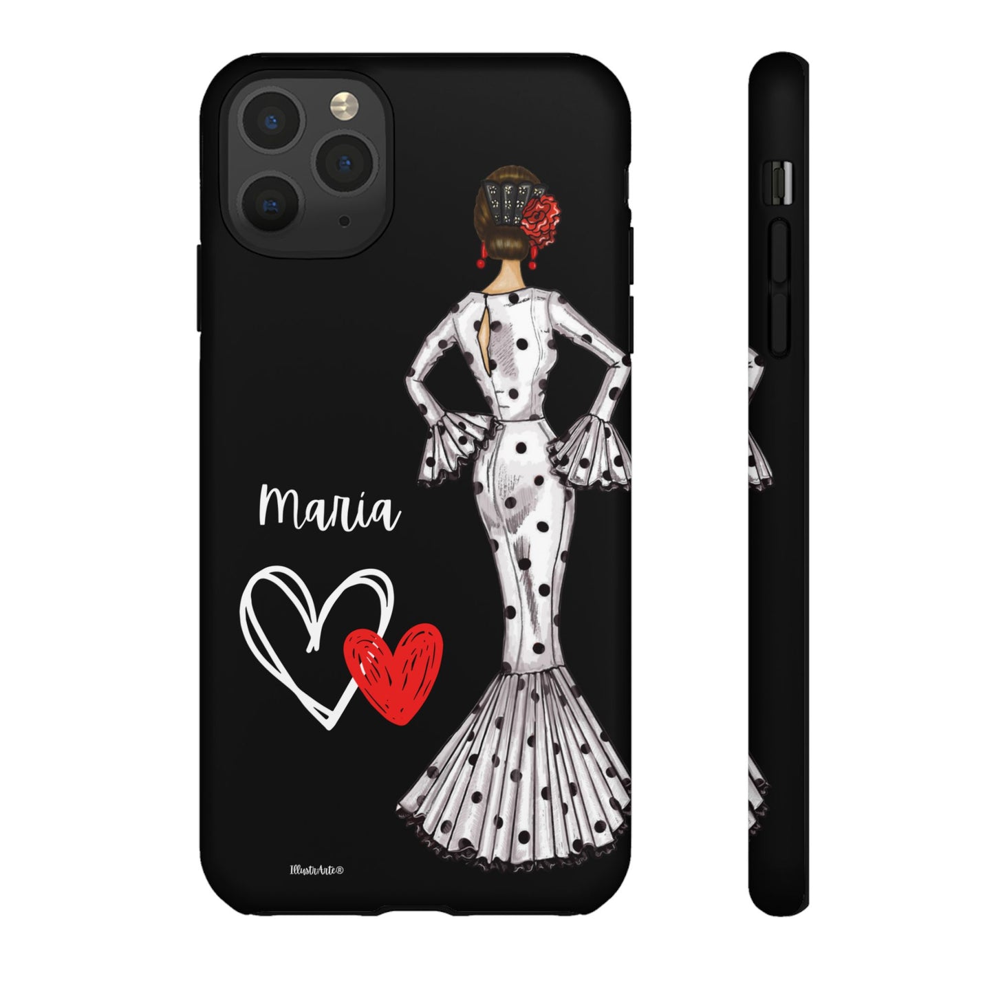 una funda de teléfono con una imagen de una mujer en un vestido