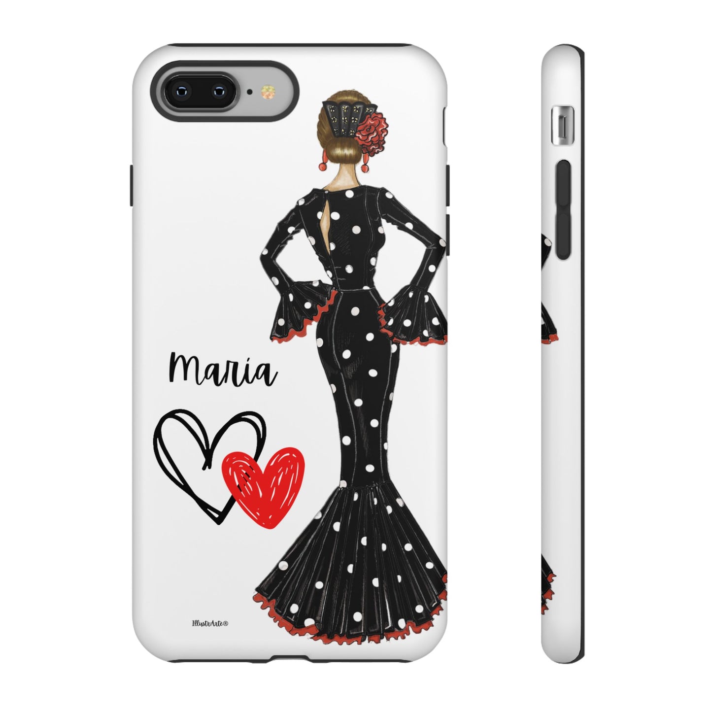 una funda para teléfono con una mujer en un vestido