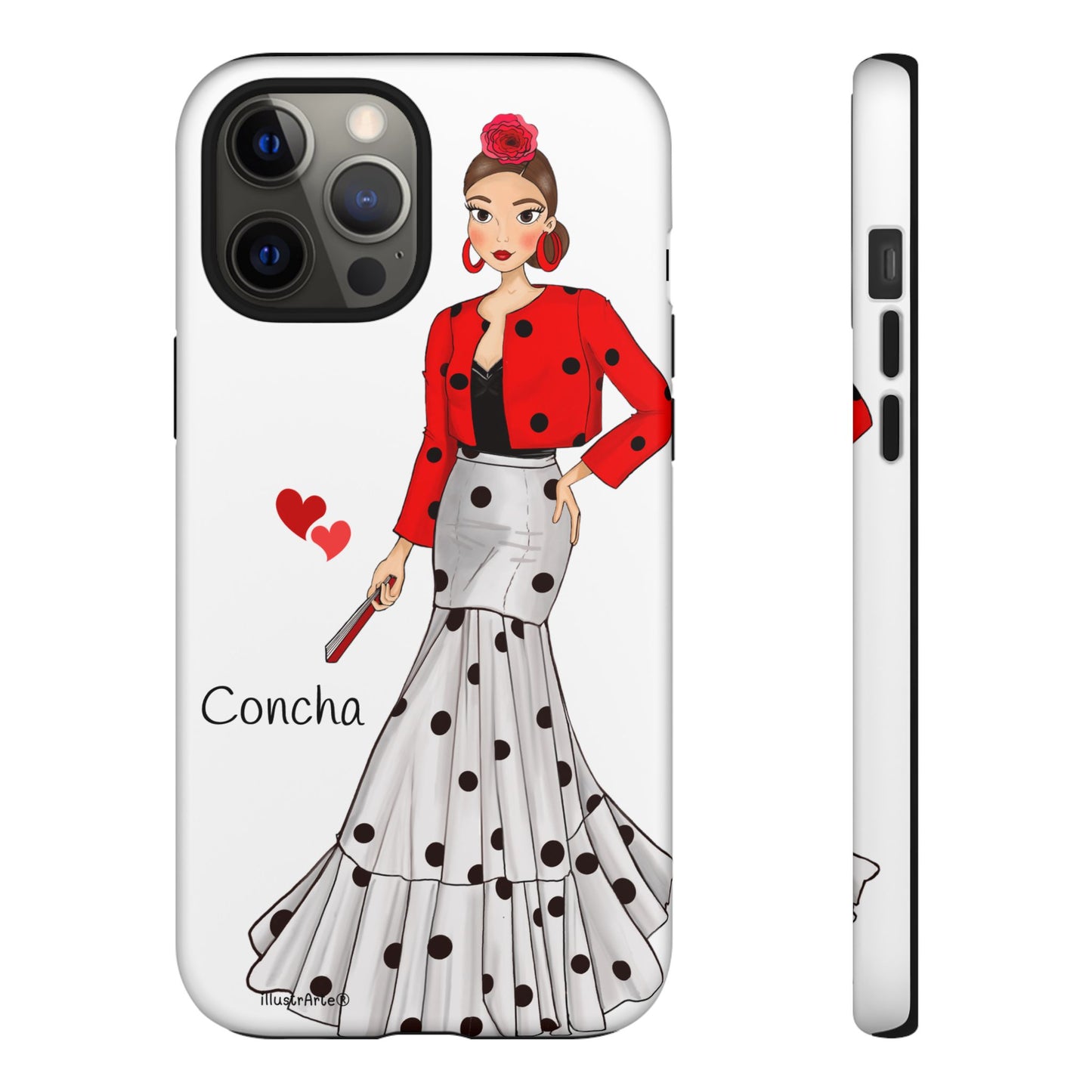 Funda de teléfono personalizable con nombre, modelo Conchita en fondo blanco, mostrando su elegante diseño ideal para smartphones.