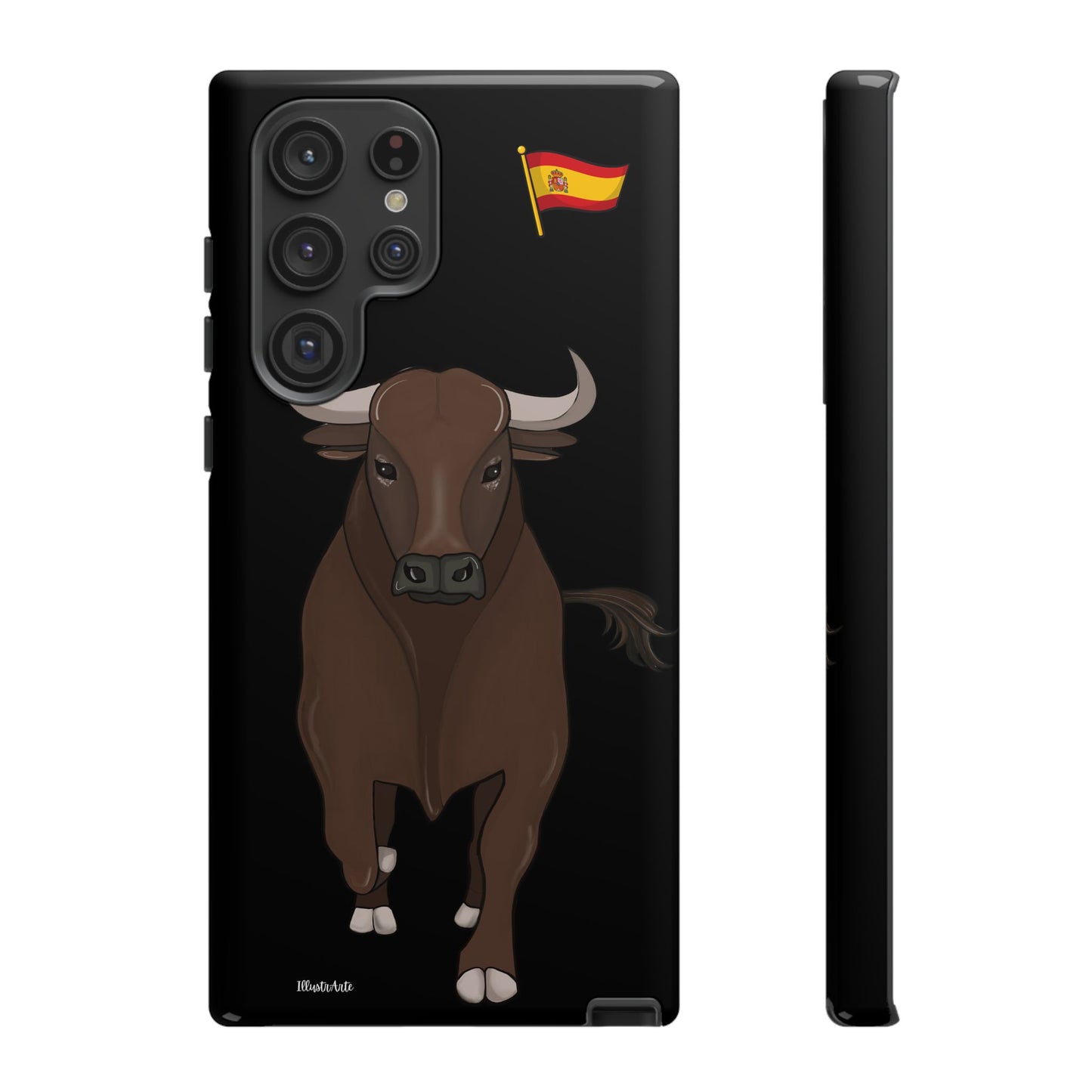 una funda de teléfono con un toro en ella