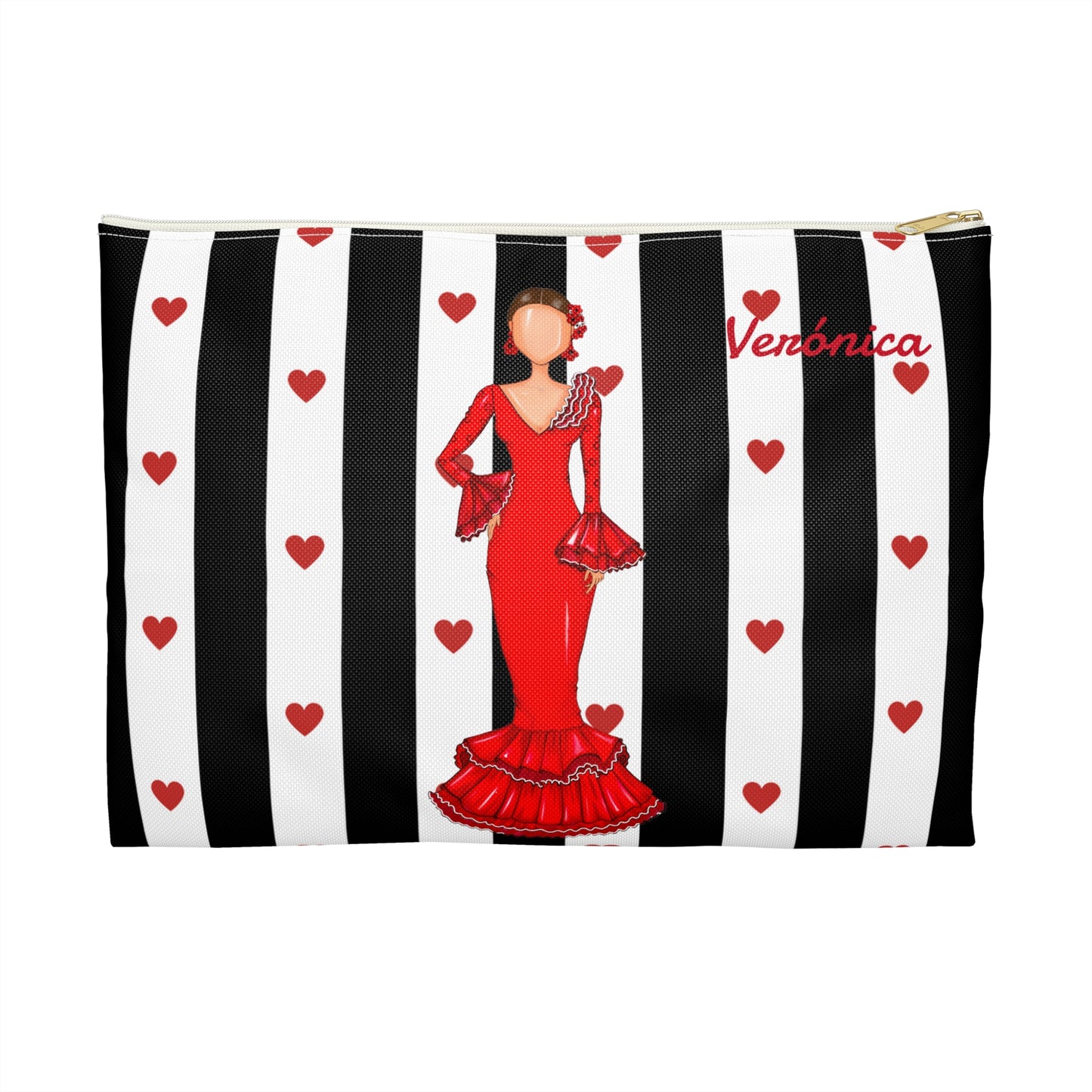 Neceser Personalizable - Flamenca Verónica con rayas y corazones