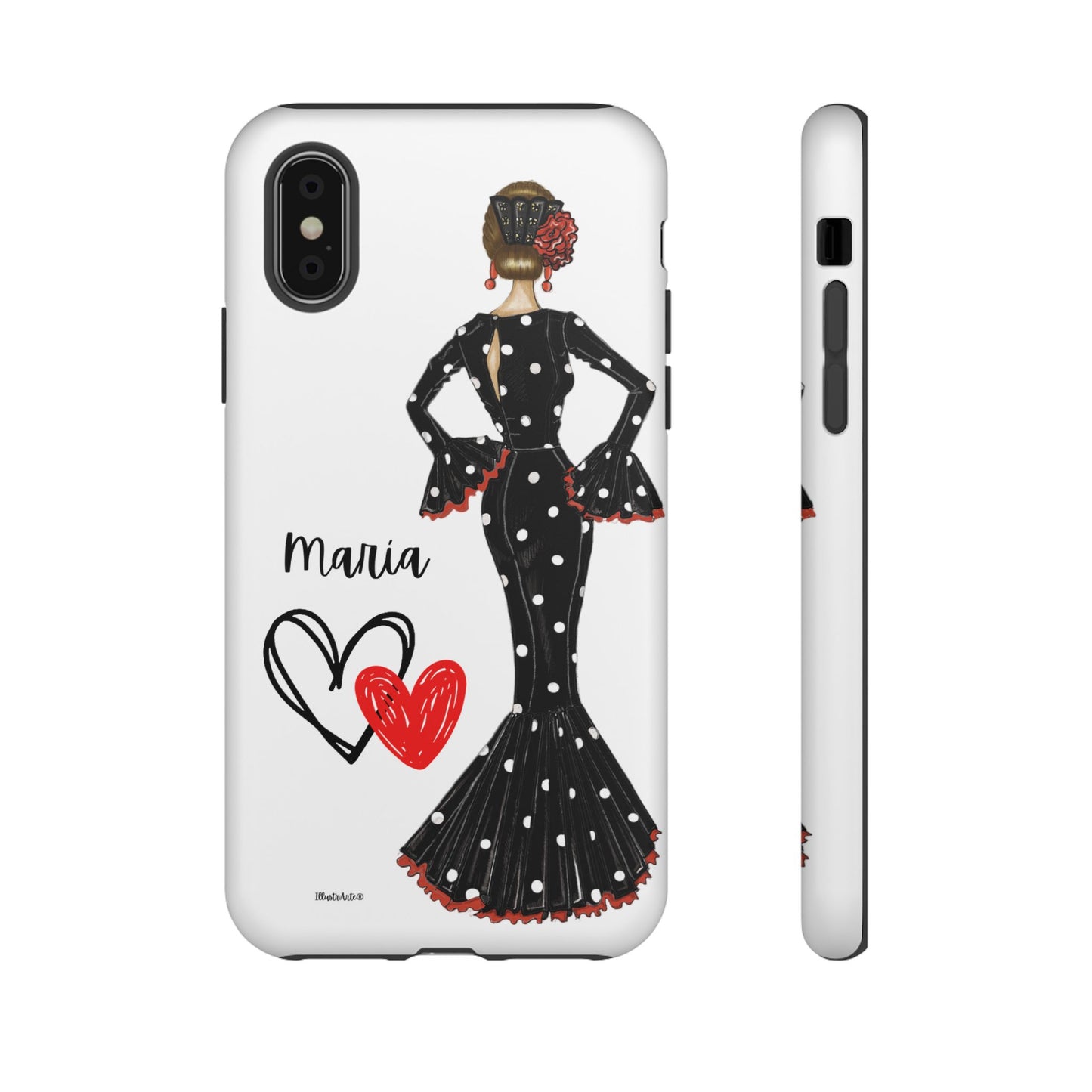 una funda para teléfono con una mujer en un vestido