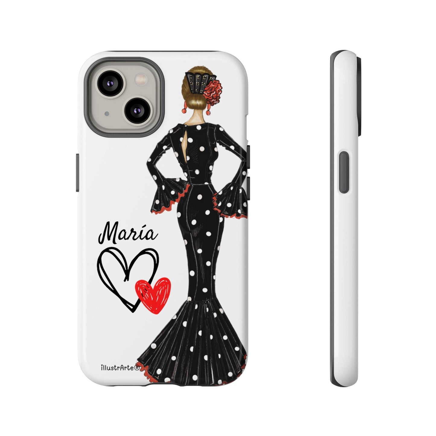Personalized phone case Maria in black dress – for iPhone, Samsung, Pixel