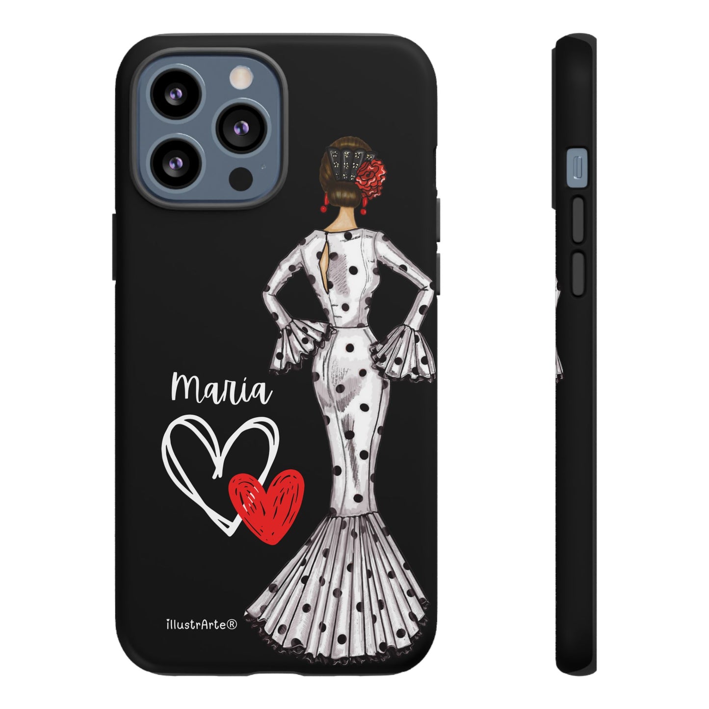 Capa de telefone personalizável com nome/bandeira/Virgem - modelo Maria em vestido branco Para iPhone, Samsung e Google Pixel