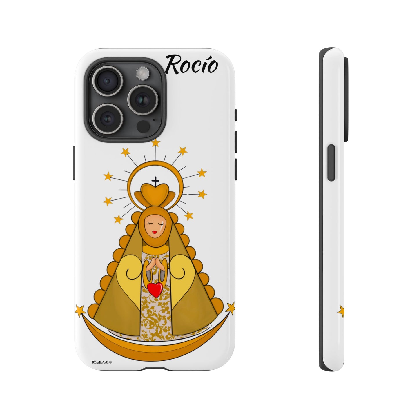 una funda de teléfono con una foto de la virgen maría