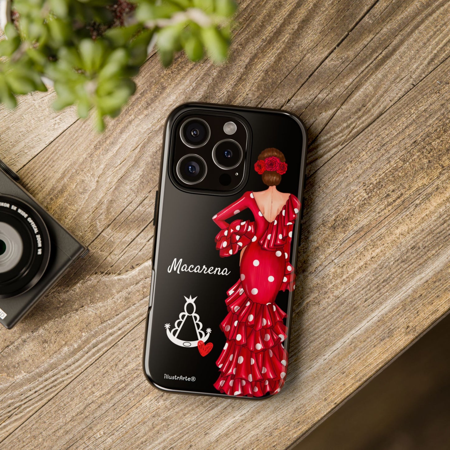 Funda de teléfono personalizada Macarena negro – para iPhone, Samsung, Pixel