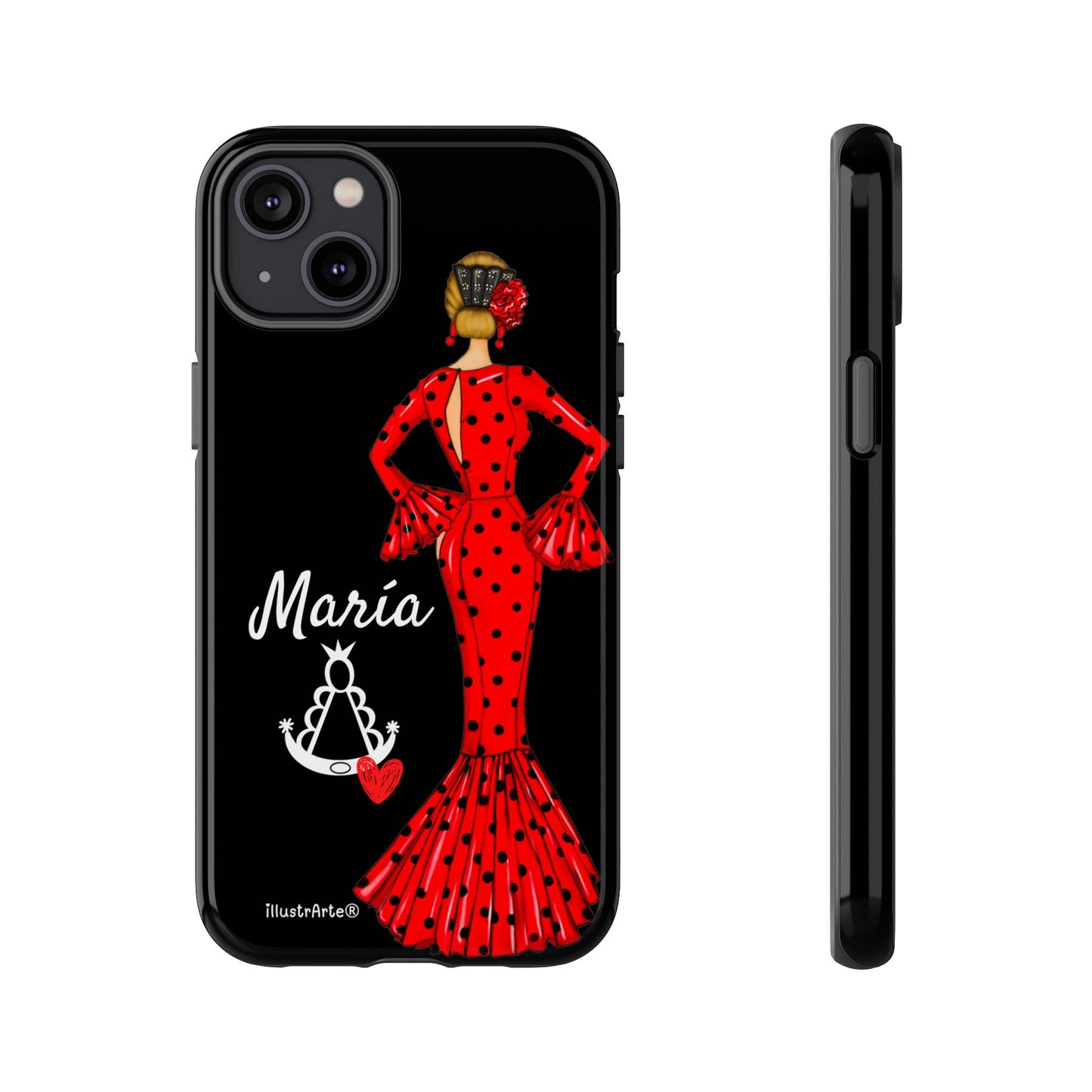 Funda de teléfono personalizable María rojo fondo negro Virgencita – para iPhone, Samsung, Pixel