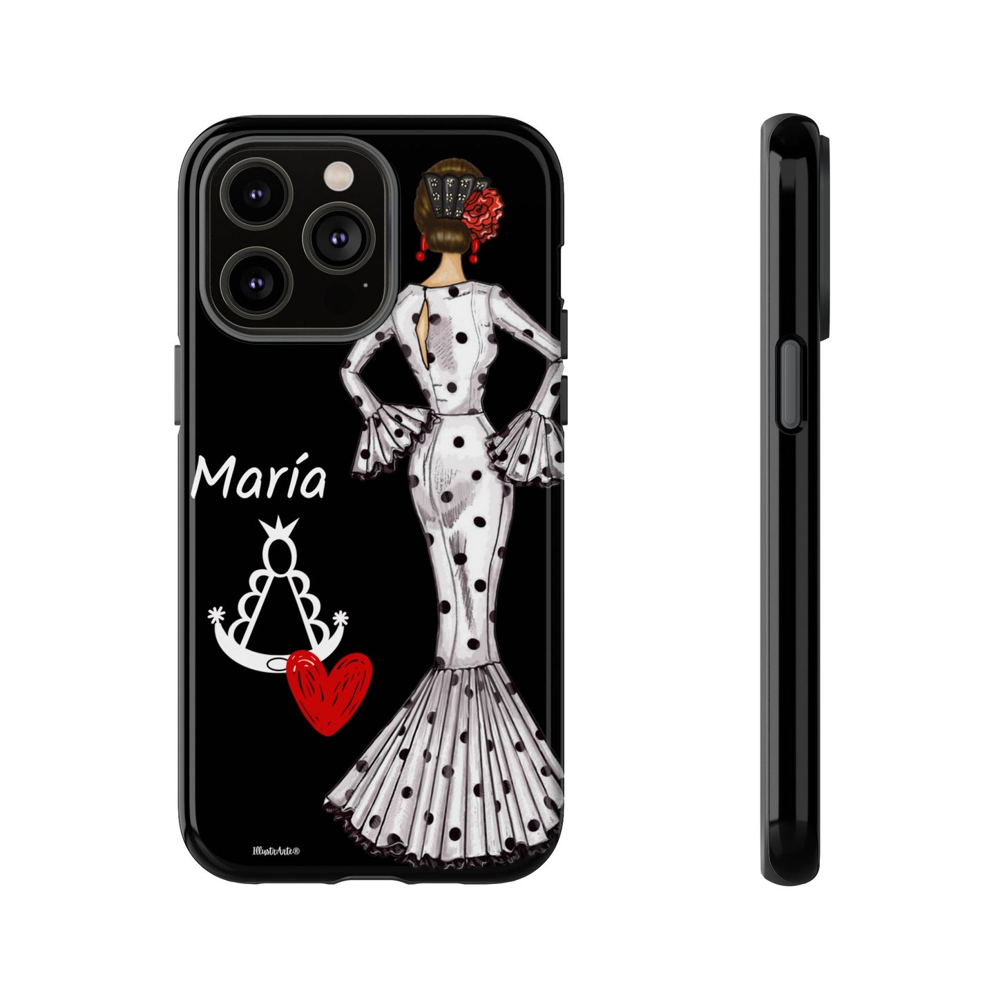 una funda de teléfono con una imagen de una mujer en un vestido