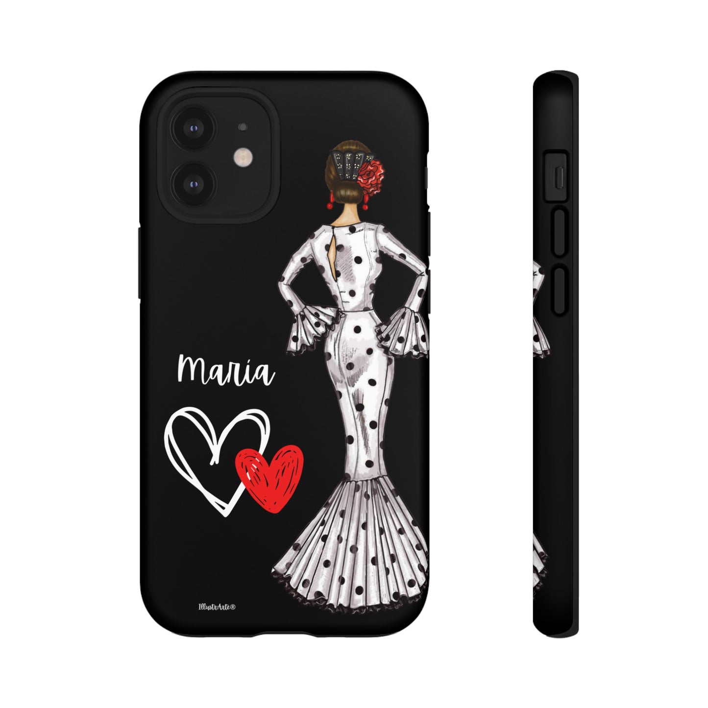 una funda de teléfono con una imagen de una mujer en un vestido