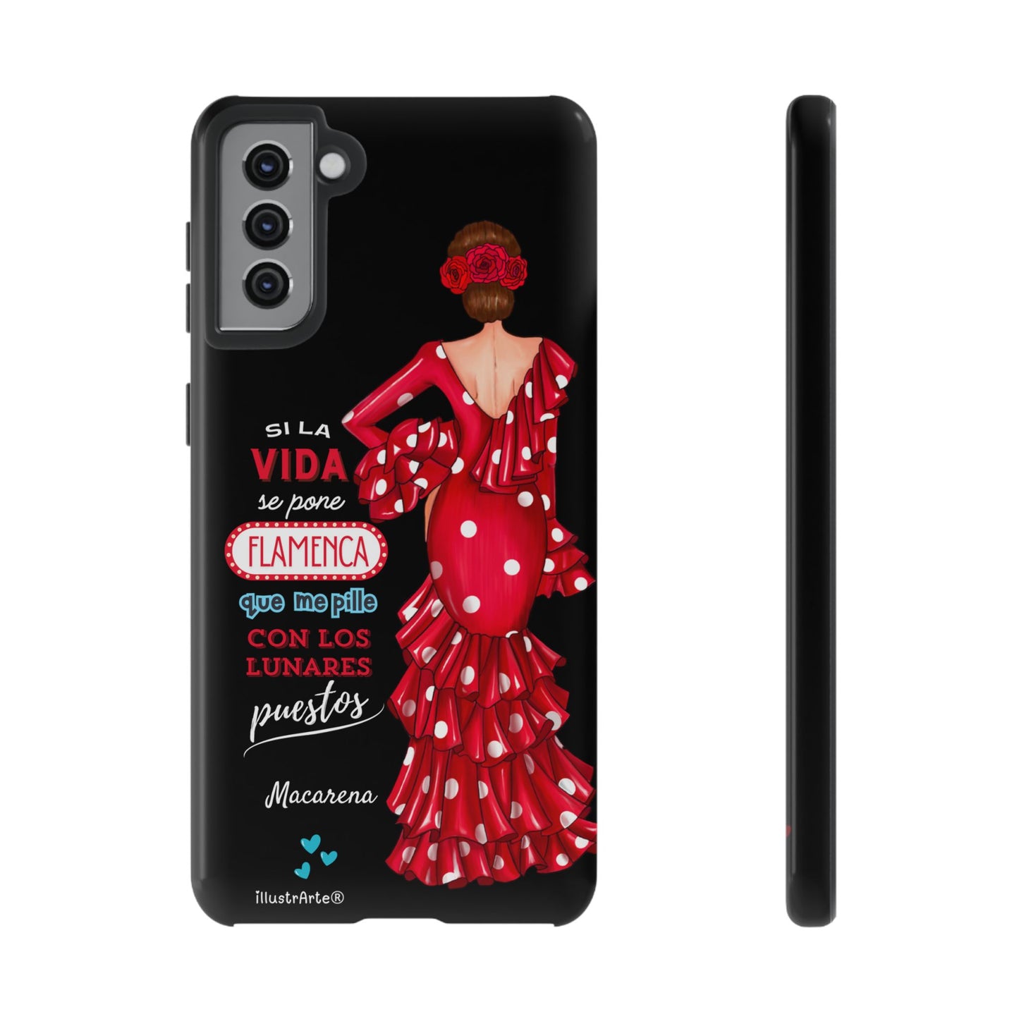 Funda de teléfono personalizable  - Modelo Macarena con frase  Para iPhone, Samsung Y Google Pixel