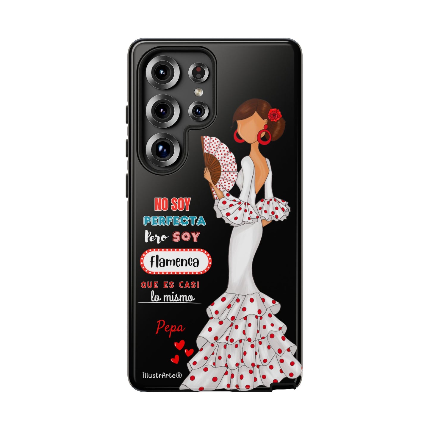 Funda de teléfono personalizable Pepa vestido blanco con frase – para iPhone, Samsung, Pixel