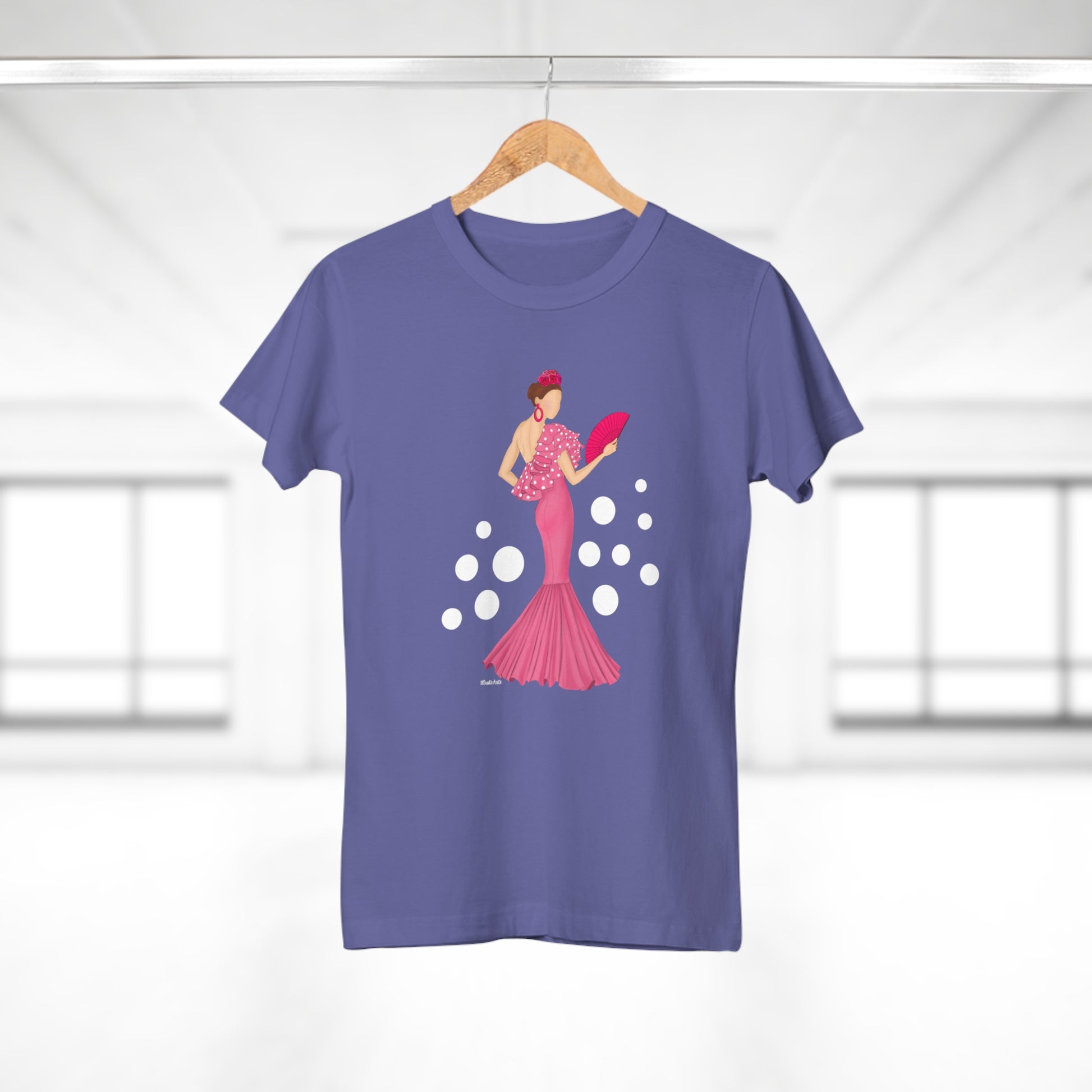 a t - shirt with a woman in a pink dress