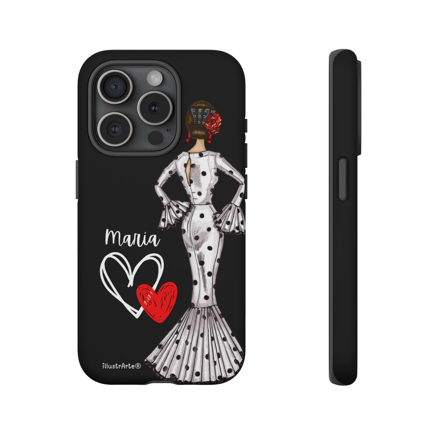 Capa de telefone personalizável com nome/bandeira/Virgem - modelo Maria em vestido branco Para iPhone, Samsung e Google Pixel