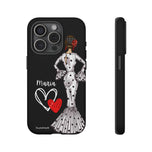Personalised phone case flamenco dancer María, white dress for iPhone 15 Pro, matte finish – illustrArte