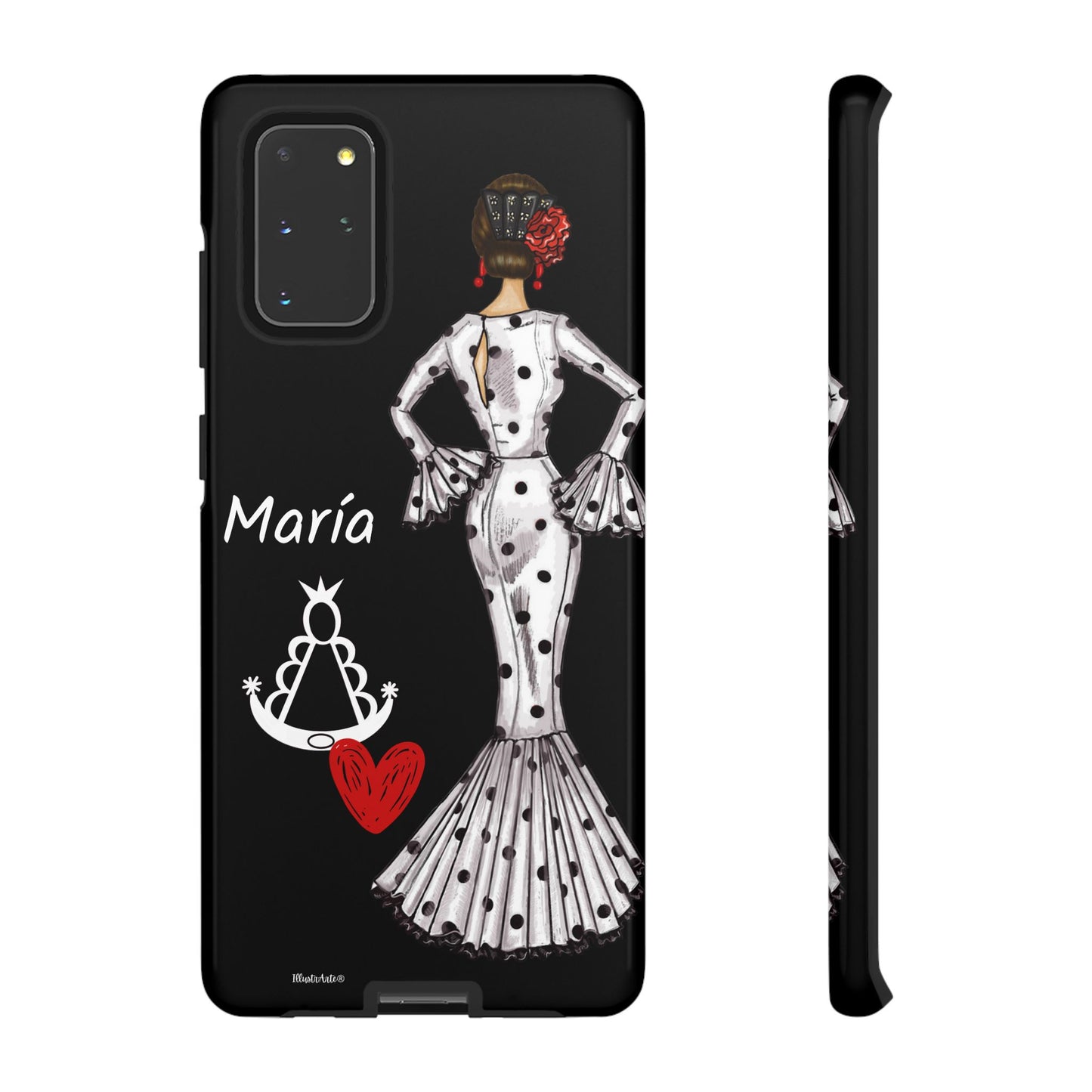 una funda de teléfono con una imagen de una mujer en un vestido