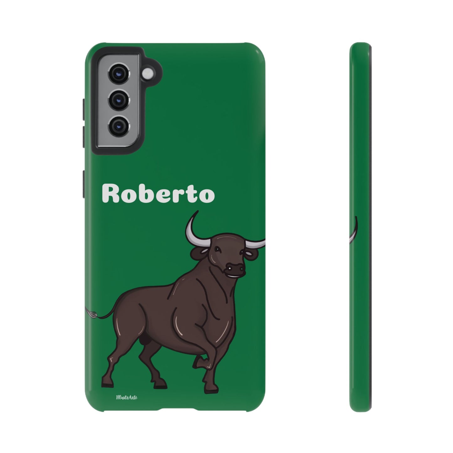 una funda de teléfono con un toro en ella