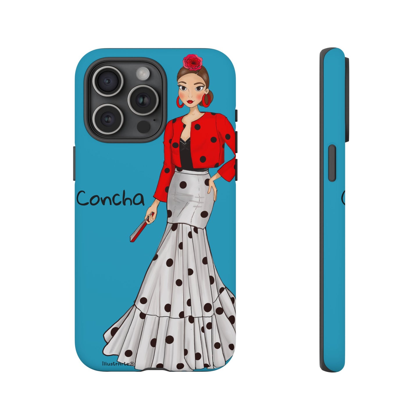 Funda de teléfono personalizable, Modelo Conchita fondo azul, perfecta para mostrar tu estilo único.