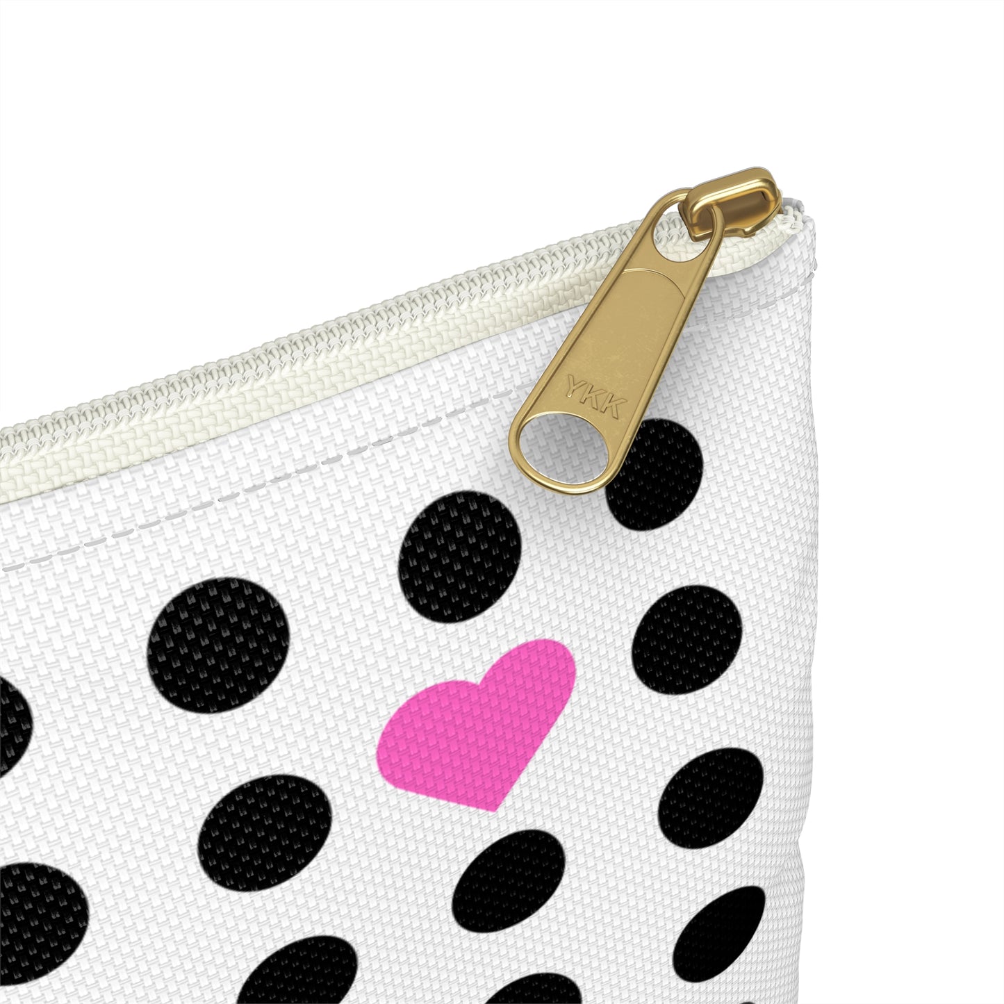 Flamenco Dancer Customizable Washbag, pink dress and pink hearts on a black polka dot design. - IllustrArte