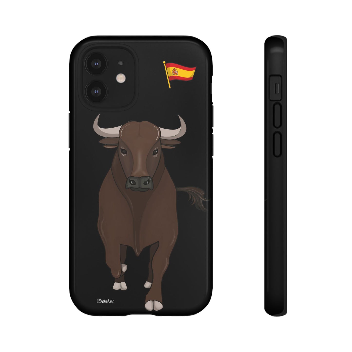 Funda de teléfono mostrando la posibilidad de añadir tu nombre, modelo toro Manuel como referencia.