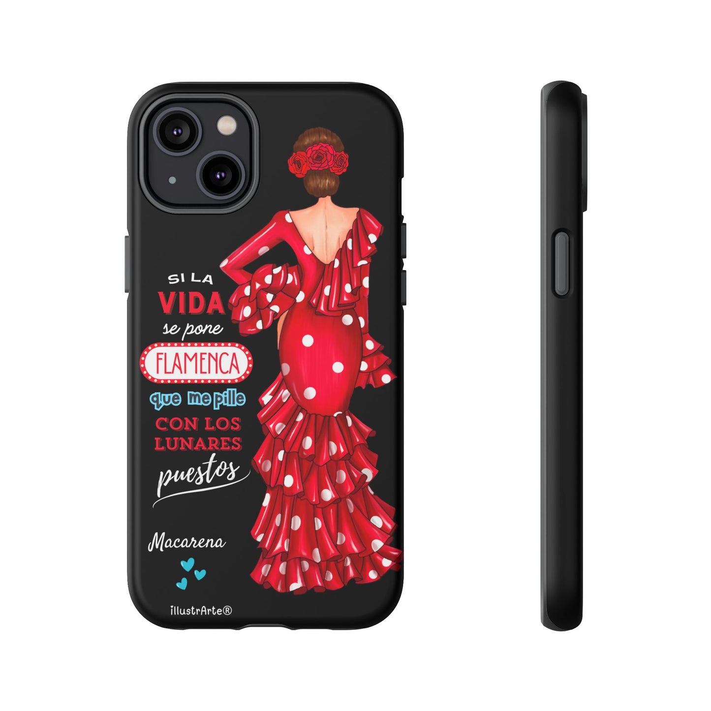 Funda de teléfono personalizable  - Modelo Macarena con frase  Para iPhone, Samsung Y Google Pixel