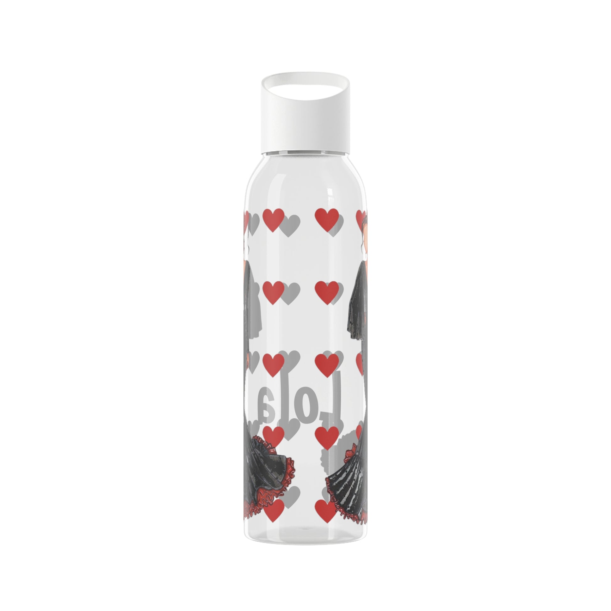 Flamenco Dancer 22 Oz/650ml Eastman Tritan™ Single wall bottle, black dress with red hearts design. - IllustrArte