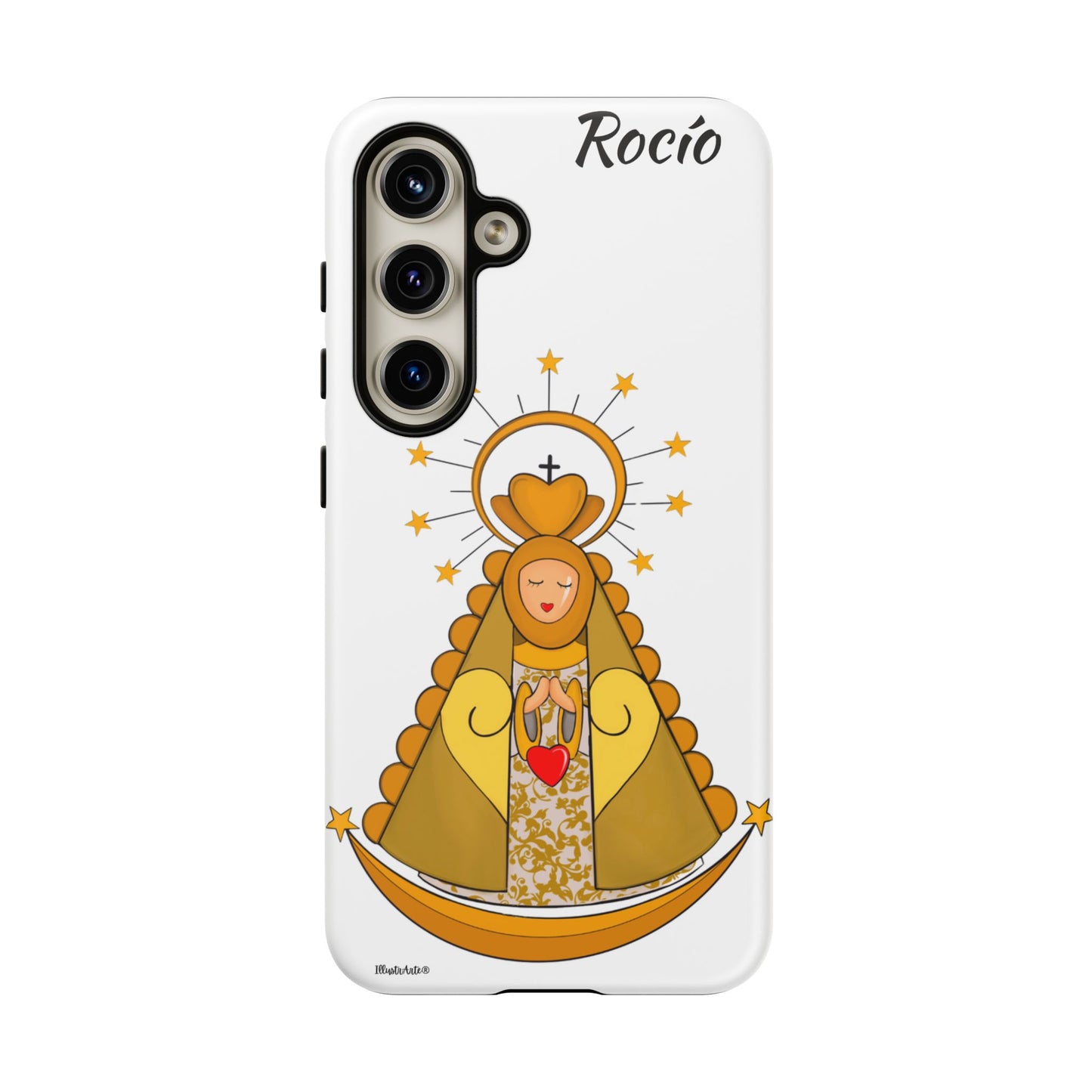 una funda de teléfono con una imagen de la virgen maría