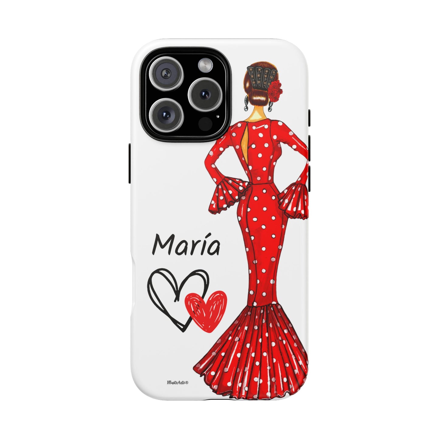Funda de teléfono personalizada María vestido rojo – iPhone, Samsung, Pixel