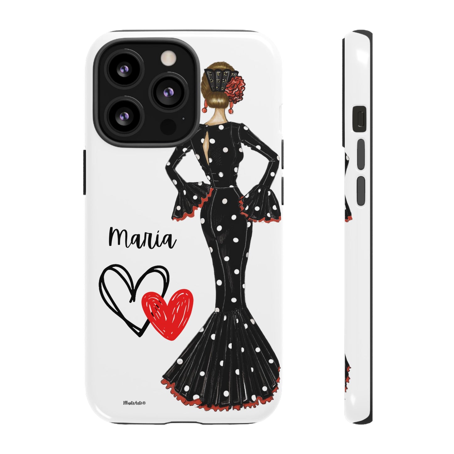 una funda para teléfono con una imagen de una mujer en un vestido