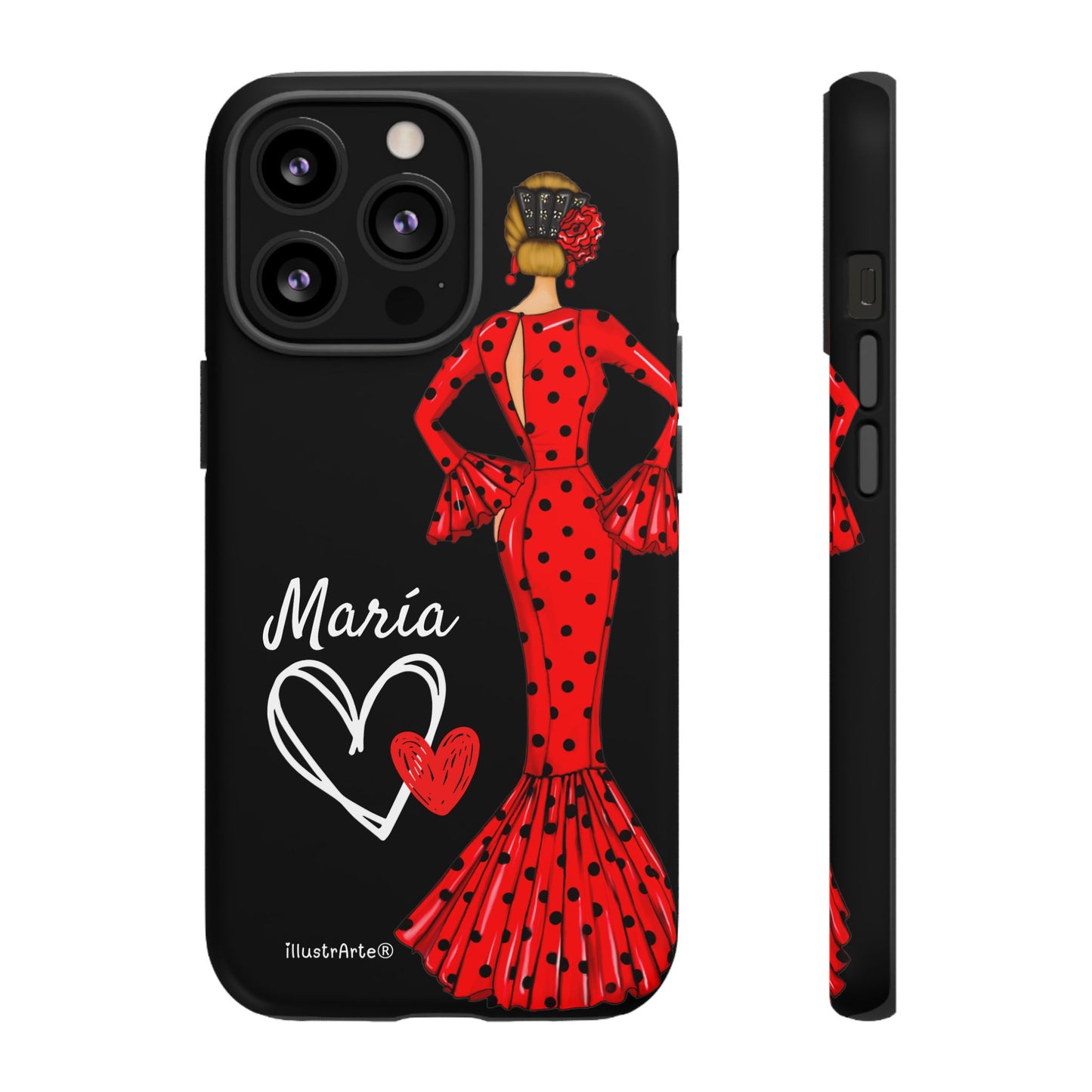 Personalized Maria phone case, red on black background – for iPhone, Samsung, Pixel