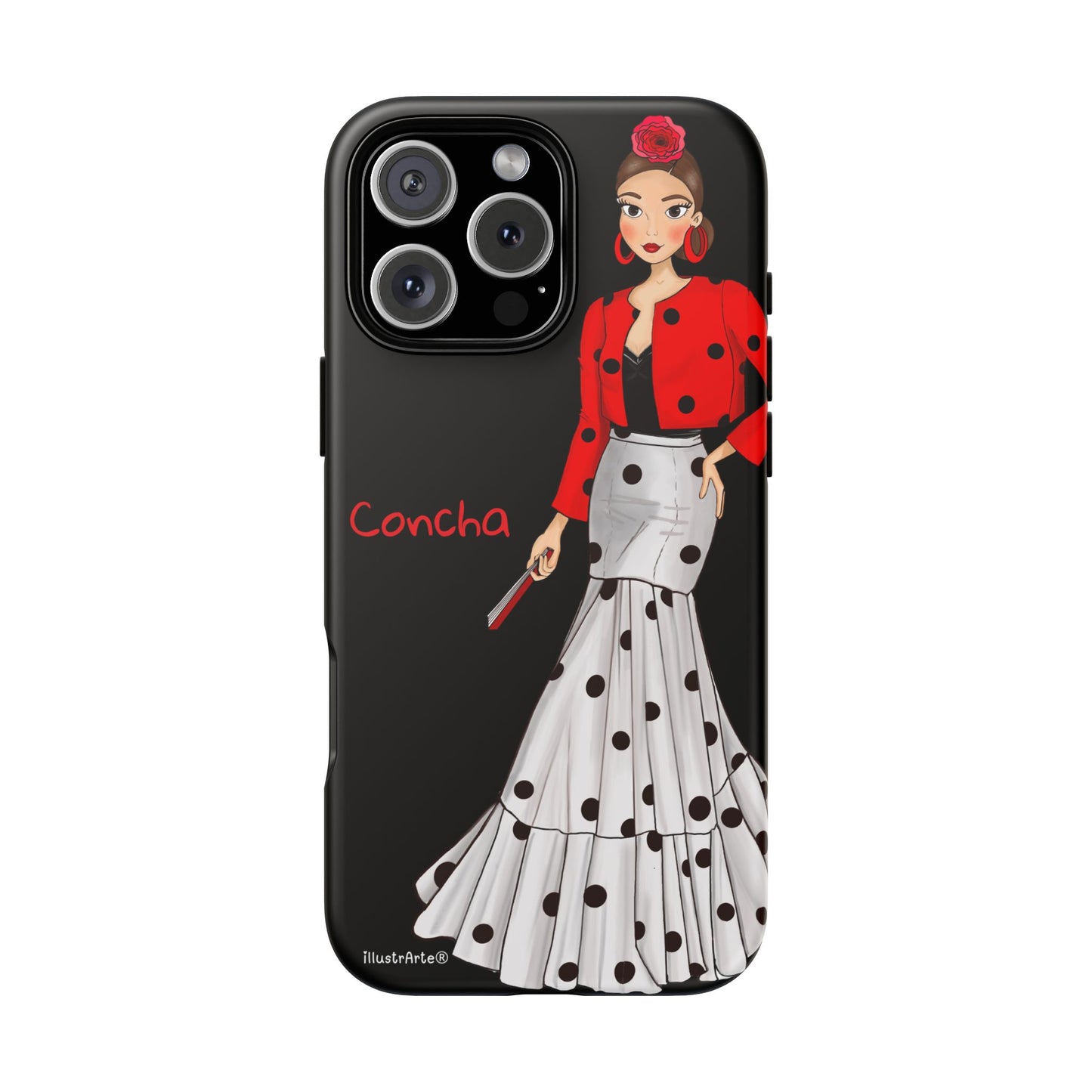 Funda de teléfono con diseño de la Virgin personalizada - Modelo Conchita negro.