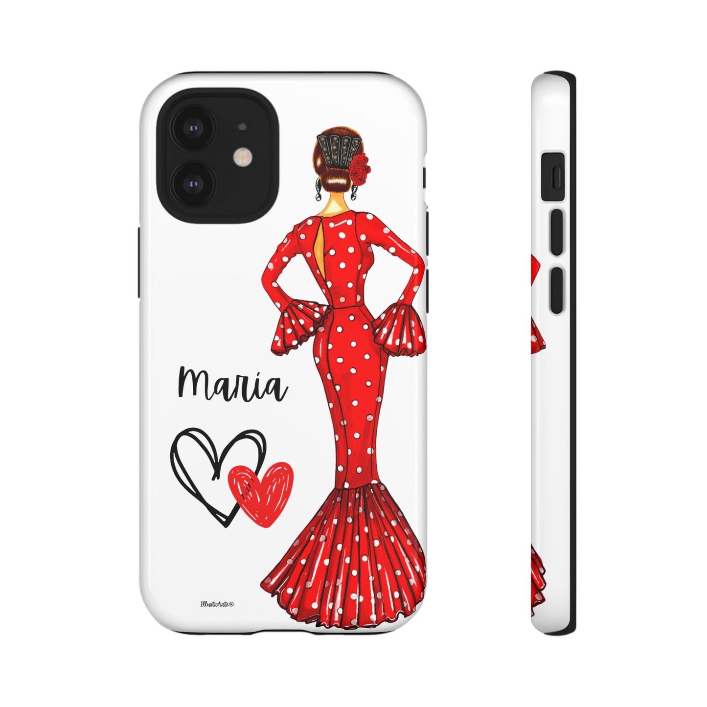 una funda de teléfono con una foto de una mujer en un vestido rojo