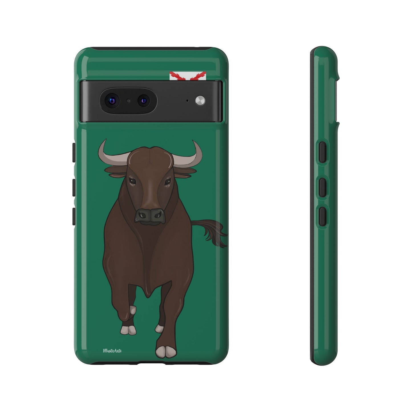 una funda de teléfono con una imagen de un toro en ella