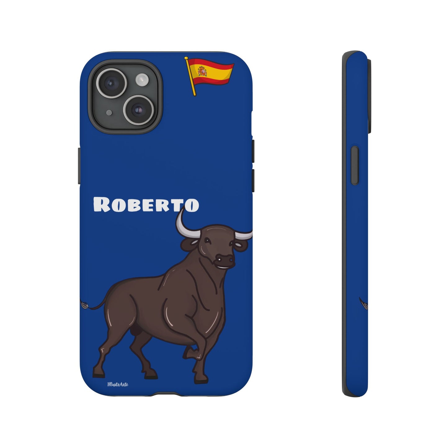 Funda de teléfono personalizable con nombre/bandera/Virgen - Modelo Toro Roberto, ideal para destacar entre la multitud.
