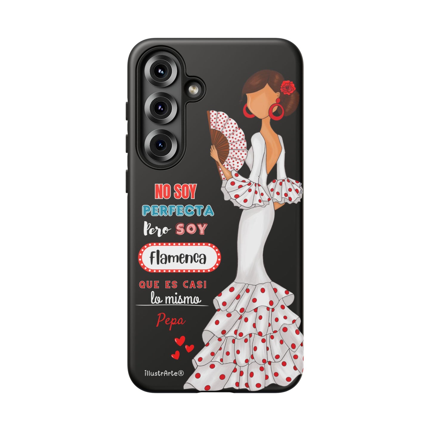 Funda de teléfono personalizable Pepa vestido blanco con frase – para iPhone, Samsung, Pixel