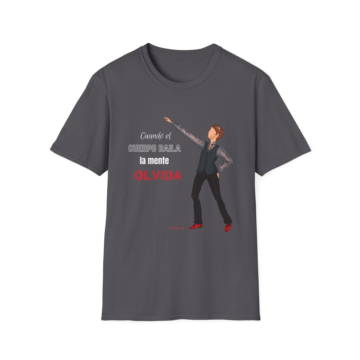 Camiseta hombre personalizable - Modelo flamenco Javier frase cuando el cuerpo baila la mente olvida