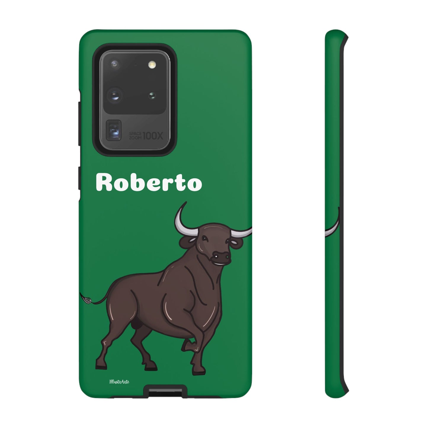 una funda de teléfono con un toro en ella