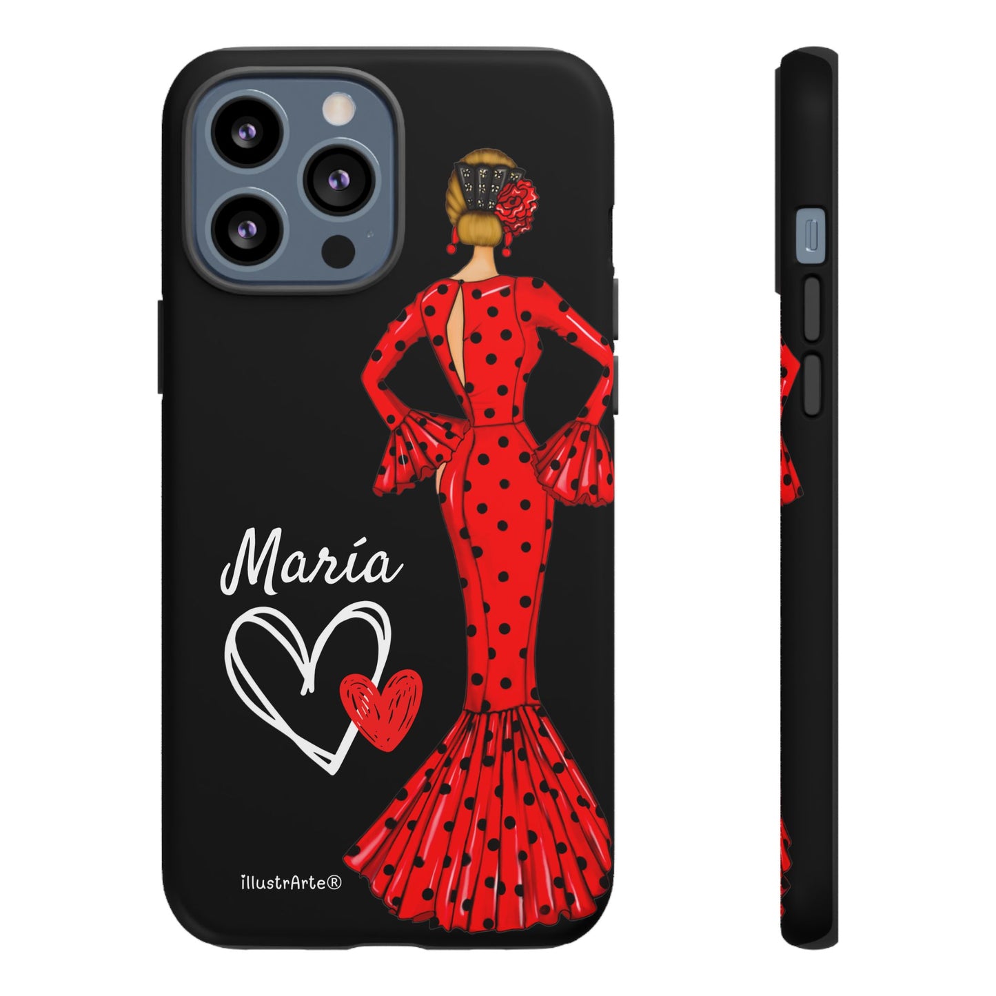 Personalized Maria phone case, red on black background – for iPhone, Samsung, Pixel