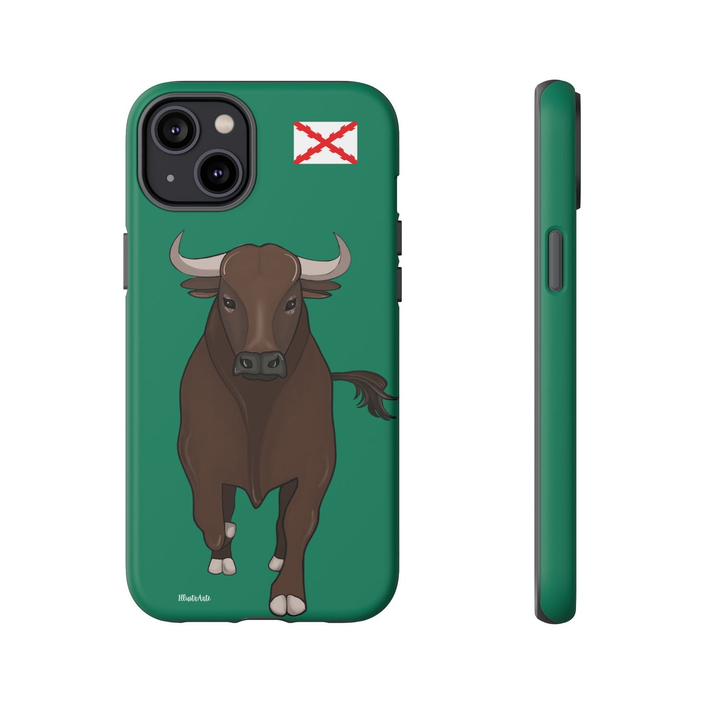 una funda de teléfono con una imagen de un toro en ella