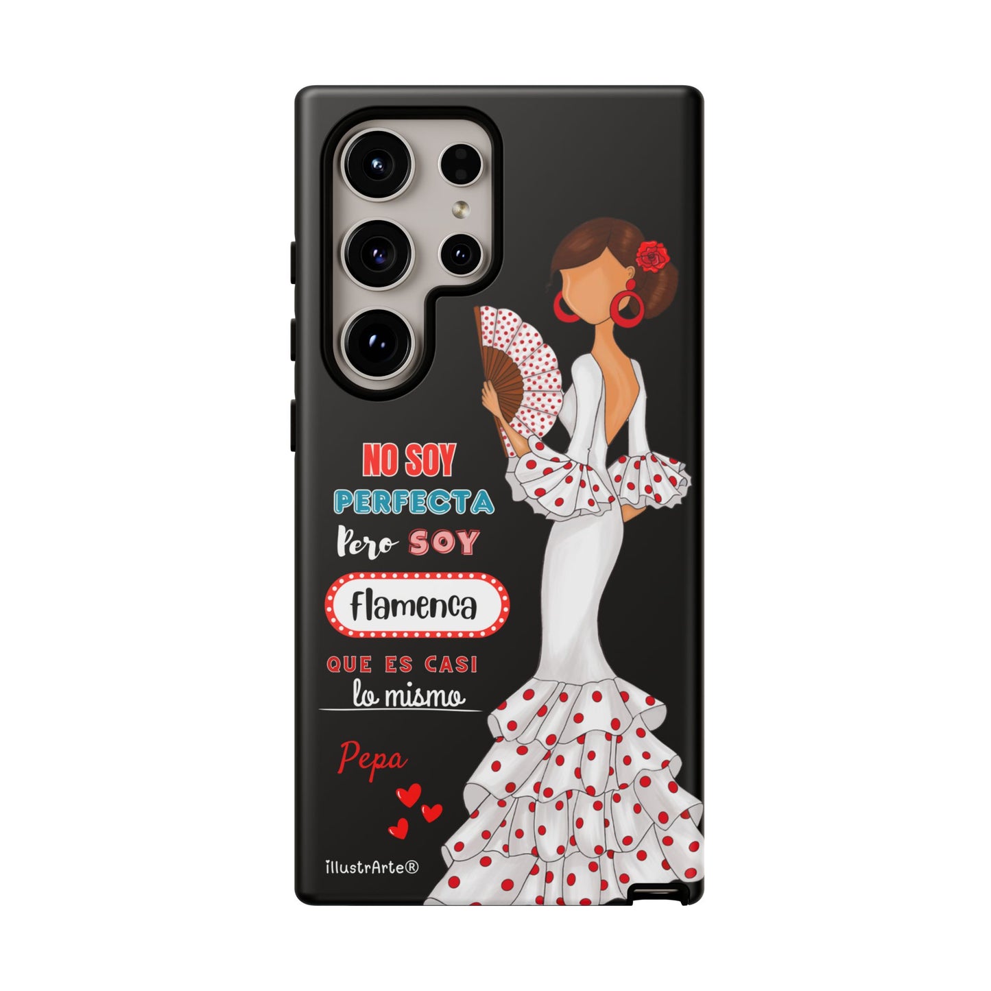 Funda de teléfono personalizable Pepa vestido blanco con frase – para iPhone, Samsung, Pixel