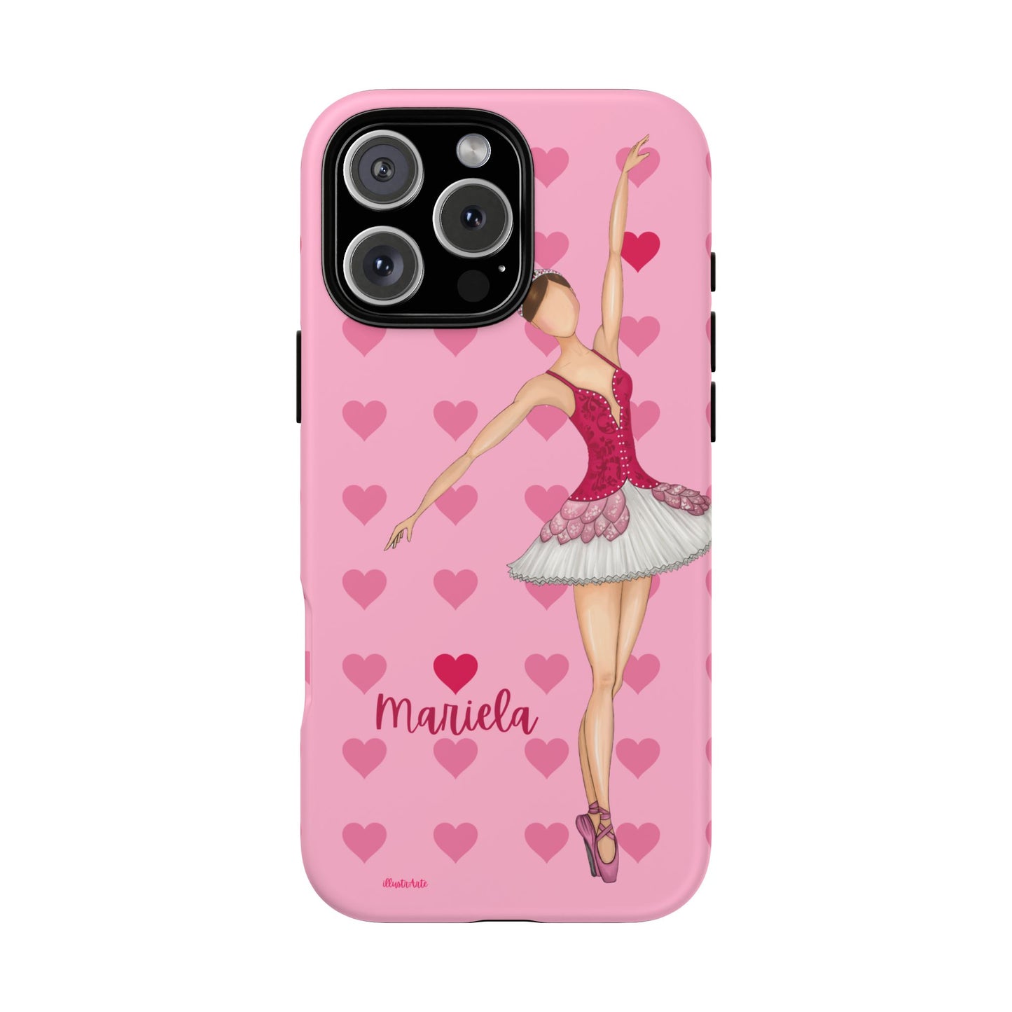 una funda de teléfono rosa con una bailarina en ella